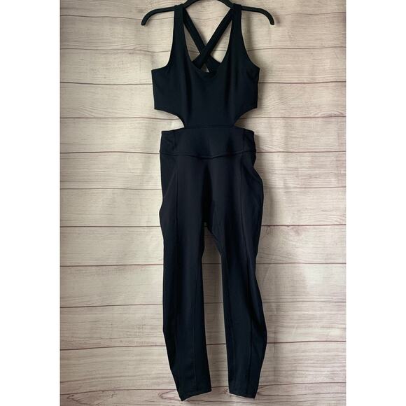 Free People Movement Black One-Piece Athletic Jumpsuit Crisscross Back Size M - Picture 1 of 12